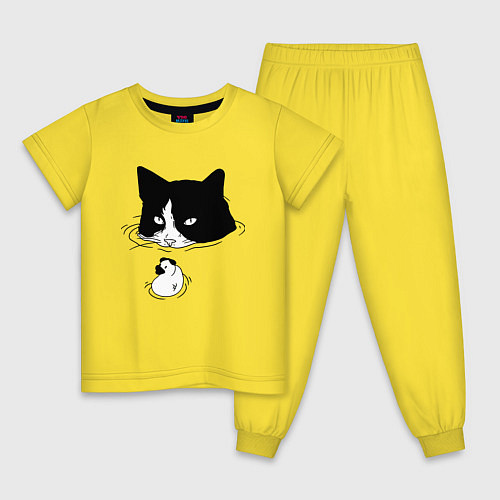 Детская пижама Кот сидит в воде и сторожит утёнка / Желтый – фото 1