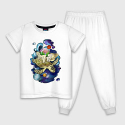 Пижама хлопковая детская Плоская земля - мир на черепахе, цвет: белый