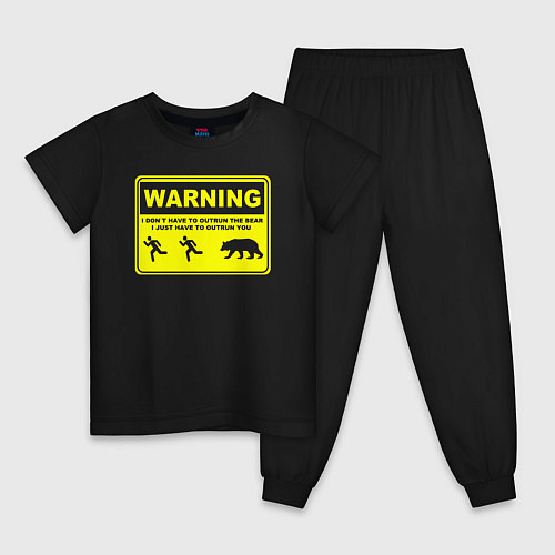 Детская пижама Предупреждение - не нужно убегать от медведя / Черный – фото 1