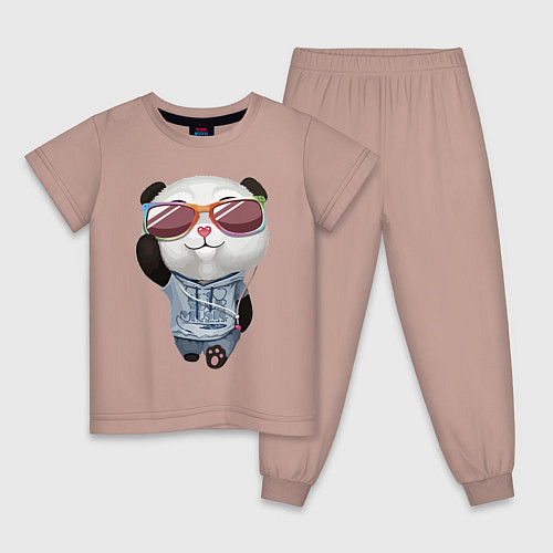 Детская пижама Прикольный пандёныш в темных очках и наушниках / Пыльно-розовый – фото 1