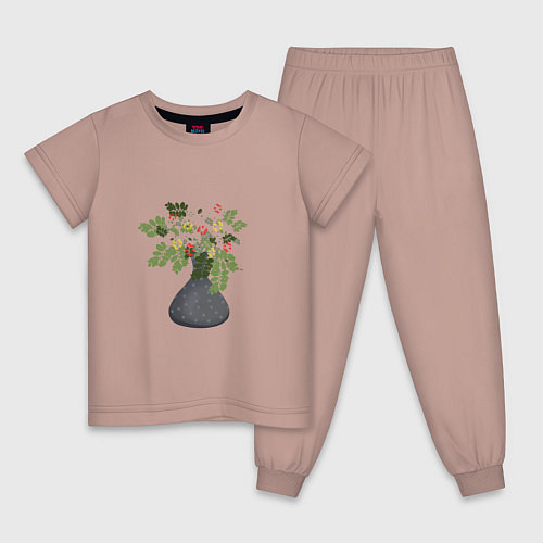 Детская пижама Букет цветов в серой вазе / Пыльно-розовый – фото 1