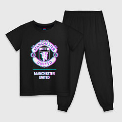 Пижама хлопковая детская Manchester United FC в стиле glitch, цвет: черный