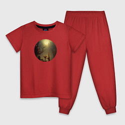 Пижама хлопковая детская Полная луна над туманным замком, цвет: красный