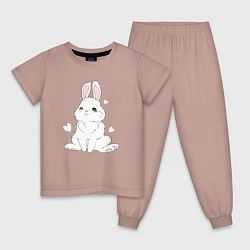Пижама хлопковая детская Милый белый зайчик с сердечками, цвет: пыльно-розовый