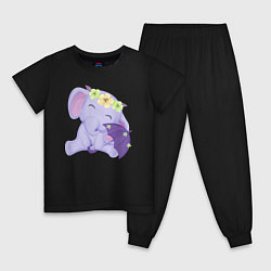 Пижама хлопковая детская Милый слонёнок с зонтиком, цвет: черный
