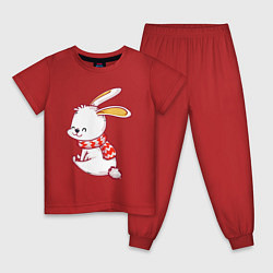 Пижама хлопковая детская Милый зайчик в шарфе, цвет: красный