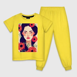 Пижама хлопковая детская Романтичная девушка в цветах, цвет: желтый