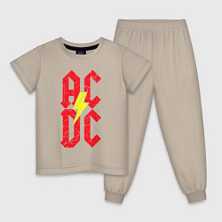 Пижама хлопковая детская AC DC logo, цвет: миндальный