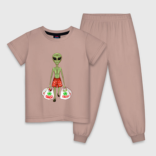 Детская пижама Пришелец на земле с покупками / Пыльно-розовый – фото 1