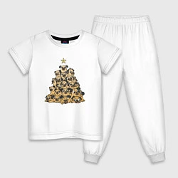 Пижама хлопковая детская Новогодняя елка из мопсов, цвет: белый