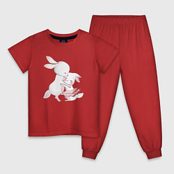 Пижама хлопковая детская Зайчики обнимаются в танце, цвет: красный