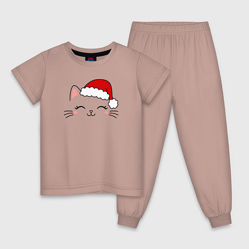 Детская пижама Кошачья мордочка - Новогодняя / Пыльно-розовый – фото 1