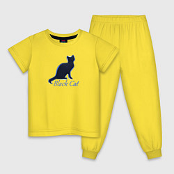 Пижама хлопковая детская Черный неоновый кот, цвет: желтый