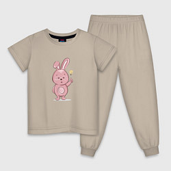 Пижама хлопковая детская Арт умный зайка, цвет: миндальный