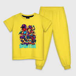 Пижама хлопковая детская Человечки бейсболисты, цвет: желтый