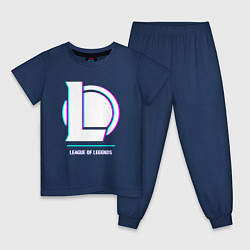 Пижама хлопковая детская League of Legends в стиле glitch и баги графики, цвет: тёмно-синий