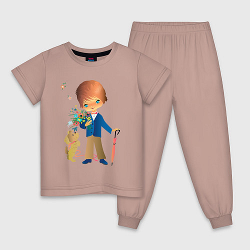 Детская пижама Мальчик и собачка / Пыльно-розовый – фото 1