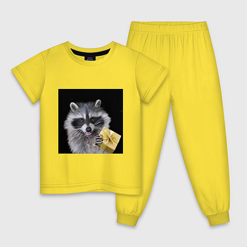 Детская пижама Милый енот с желтым подарком / Желтый – фото 1