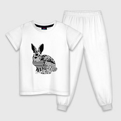 Пижама хлопковая детская Rabbit in patterns, цвет: белый