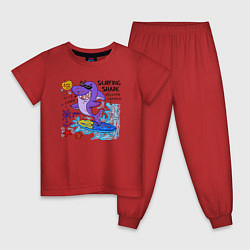 Пижама хлопковая детская Акула серфингист, цвет: красный