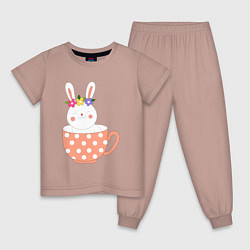 Пижама хлопковая детская Зайка в кружке, цвет: пыльно-розовый