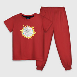 Пижама хлопковая детская Зайка сладкоежка на большом пончике, цвет: красный