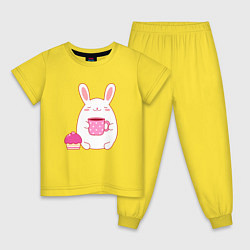 Пижама хлопковая детская Круглый зайчик с кексом и кофе, цвет: желтый