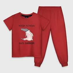Пижама хлопковая детская Крокодил в костюме зайчика- кролика, цвет: красный