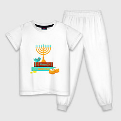 Пижама хлопковая детская Happy Hanukkah, цвет: белый