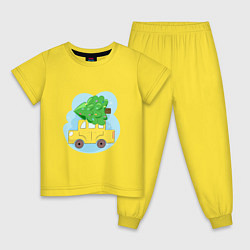 Пижама хлопковая детская Машина с елкой, цвет: желтый