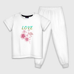Пижама хлопковая детская Любовь и фламинго, цвет: белый
