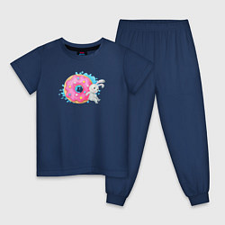 Пижама хлопковая детская Серый зайчик розовым пончиком, цвет: тёмно-синий