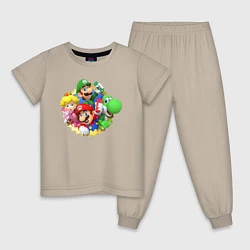 Пижама хлопковая детская Марио, Луиджи, Пич и Йоши, цвет: миндальный