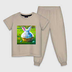 Пижама хлопковая детская Милый кролик в корзинке, цвет: миндальный