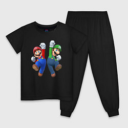 Пижама хлопковая детская Марио и Луиджи, цвет: черный