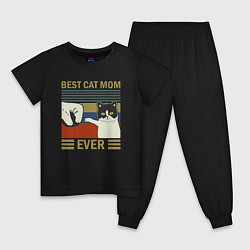 Пижама хлопковая детская Лучшая мама котика на свете, цвет: черный