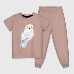 Пижама хлопковая детская Белая полярная сова, цвет: пыльно-розовый