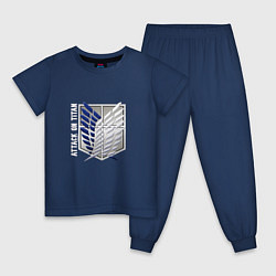 Пижама хлопковая детская Атака титанов аниме логотип, цвет: тёмно-синий