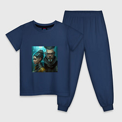 Пижама хлопковая детская Киберпанк Одиссея, цвет: тёмно-синий