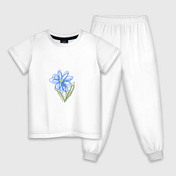 Пижама хлопковая детская Цветок - детский рисунок, цвет: белый