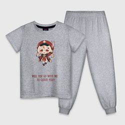 Пижама хлопковая детская Chibi Klee: catch fish, цвет: меланж