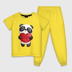 Пижама хлопковая детская Панда держит сердечко, цвет: желтый