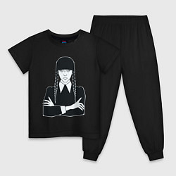 Пижама хлопковая детская Wednesday Addams портрет, цвет: черный