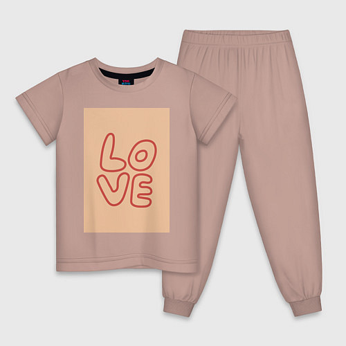 Детская пижама Рукописный текст слово Love красным цветом на беже / Пыльно-розовый – фото 1