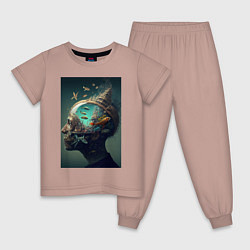 Пижама хлопковая детская Мысли о море, цвет: пыльно-розовый