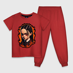 Пижама хлопковая детская Уэнсдэй зла, цвет: красный