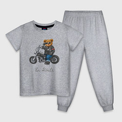 Пижама хлопковая детская Крутой мотоциклист медведь, цвет: меланж