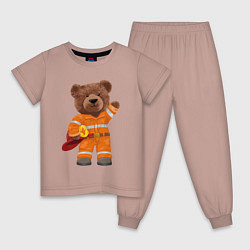 Пижама хлопковая детская Пожарный медведь, цвет: пыльно-розовый