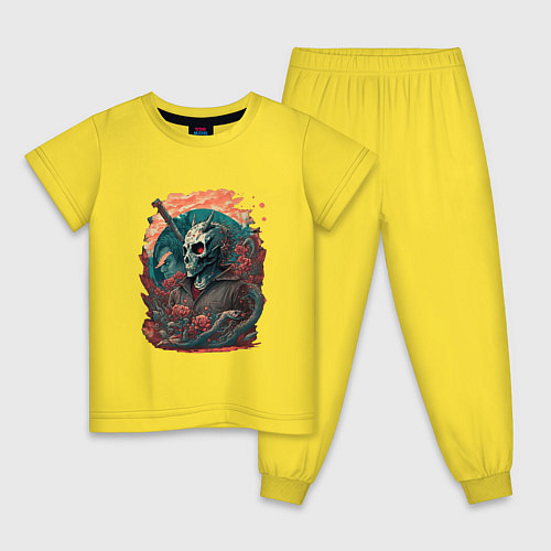 Детская пижама Череп скелета самурая / Желтый – фото 1