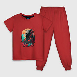 Пижама хлопковая детская Самурай череп япония, цвет: красный